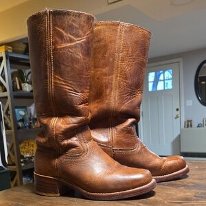 Vintage Frye Campus Boots 14L Size 8M Saddle Leather Made In The USA